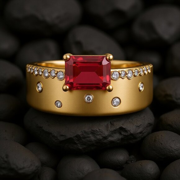 Emerald-Cut Pink 14K (or 18k upon request) Yellow Gold Tourmaline Diamond Ring - Picture 4 of 4